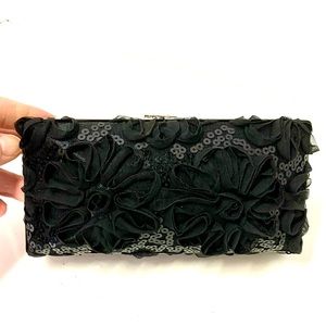 Formal Clutch Black, Sequin, Clutch Handbag with gold trim & rhinestone closure